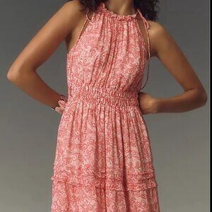 7. Anthropologie Pink Ruffled Tiered Halter Sundress